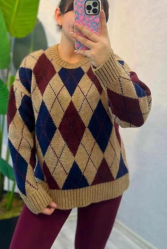 Baklava Desen Kazak  Kahverengi