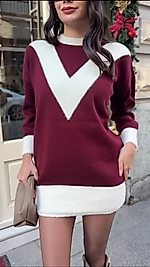 Kazak Triko etnik desen bordo