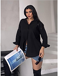 Oversize Uzun Keten Gömlek Siyah