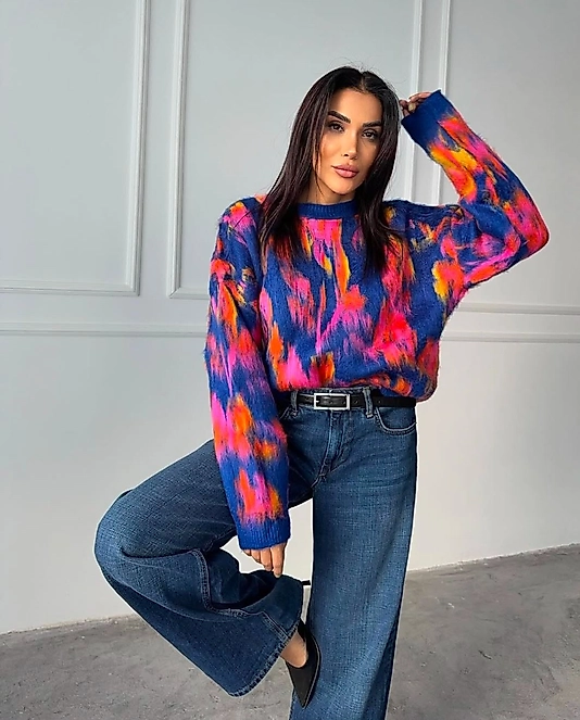 KARIŞIK RENKLİ YUMOŞ ETNIK DESEN KAZAK