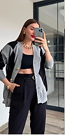 Baklava Desenli Uzun Hırka GRİ