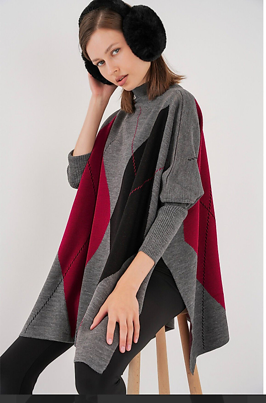 Oversize,Baklava Desen,Standart Beden Panço Kazak Lacivert