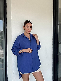 Oversize Geniş Kalıp Uzun Gömlek Mavi
