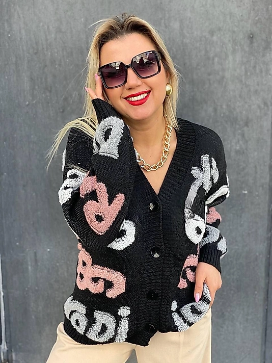 Yazılı Hırka Triko