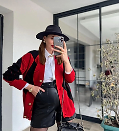 Baklava Desenli Uzun Hırka Kırmızı