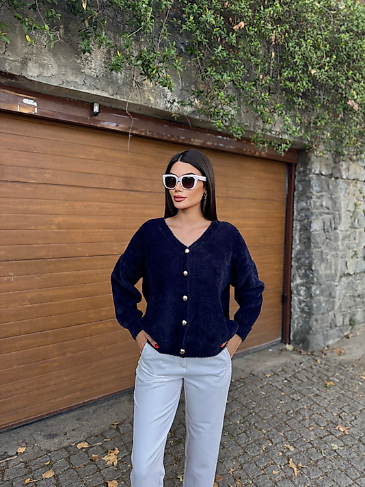 Oversize ,Yumuşak Standart Beden Lacivert Hırka