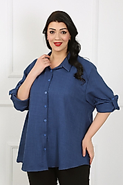 Büyük Beden Keten Gömlek (44 -64 ) Beden K.Mavi