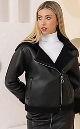 Siyah Fermuarlı Deri Mont  Beden S/M/L