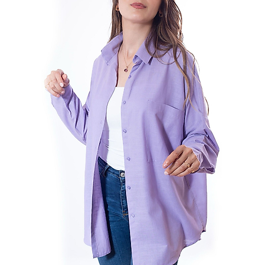 Oversize Uzun Keten Gömlek Lila