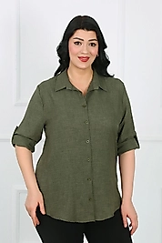 Büyük Beden Keten Gömlek (44 -64 ) Beden Haki