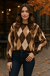 Baklava Desen Kazak Kahverengi Küçük Baklavalı