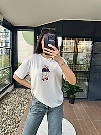 Oysho modal kumaş,A kalite,Oversize Teddy Bear Tshirt Beyaz