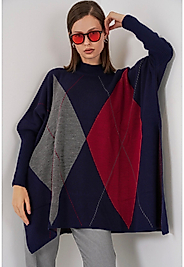 Oversize,Baklava Desen,Standart Beden Panço Kazak Lacivert