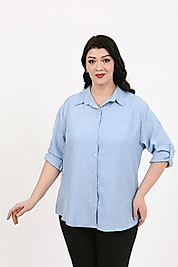 Büyük Beden Keten Gömlek (56 -64 ) Beden Açık Mavi