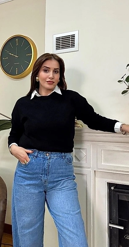 Yumuşak Standart Beden Siyah Kazak