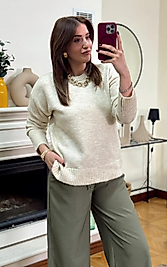 Yumuşacık,Sıcacık Triko Trend Kazak,Krem