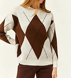 M.Dutti  Baklava Desen Kazak Triko Krem