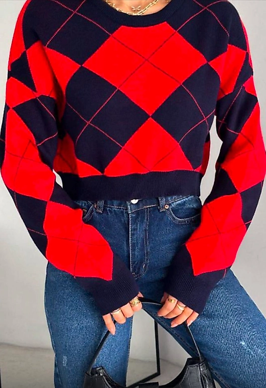 Baklava  Crop Kısa Kazak Krm.