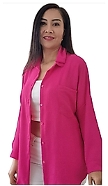 Oversize Standart Beden Keten Gömlek Fuşya