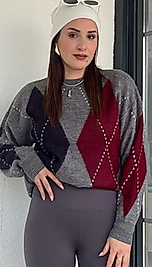 Baklava Desen Kazak Gri Büyük Baklavalı