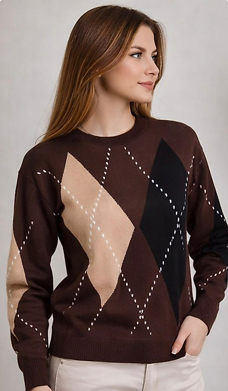 Baklava Desenli Stabdart Beden Kazak Kahve