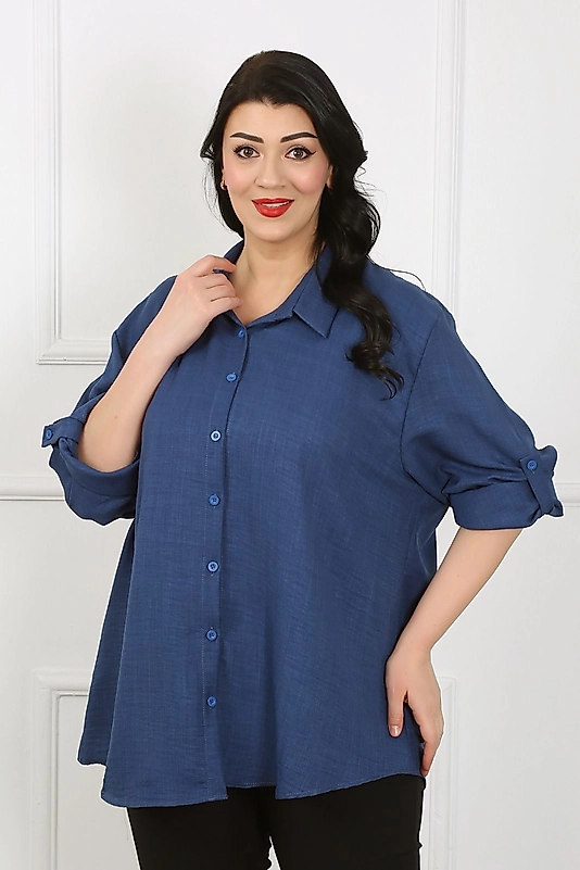 Büyük Beden Keten Gömlek (44 -64 ) Beden K.Mavi