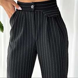 Çizgili Siyah Likralı Pantolon