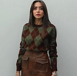 Kazak Triko Baklava Desen Yeşil (Dar Kalıp 36-40 beden arası)