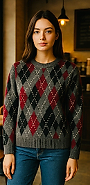 Baklava Desen Kazak Gri Küçük Baklavalı