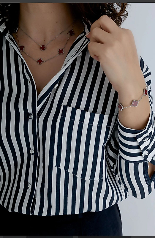 Zara Muadil Oversize Lacivert Çizgili Gömlek