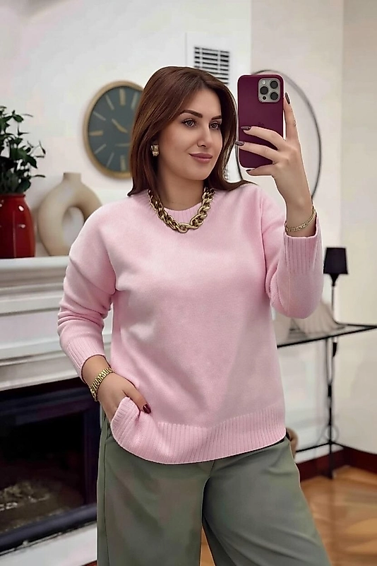 Yumuşak Standart Beden Pembe Kazak