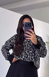 Leopar Desen ,Siyah Standart Beden Oversize Kazak
