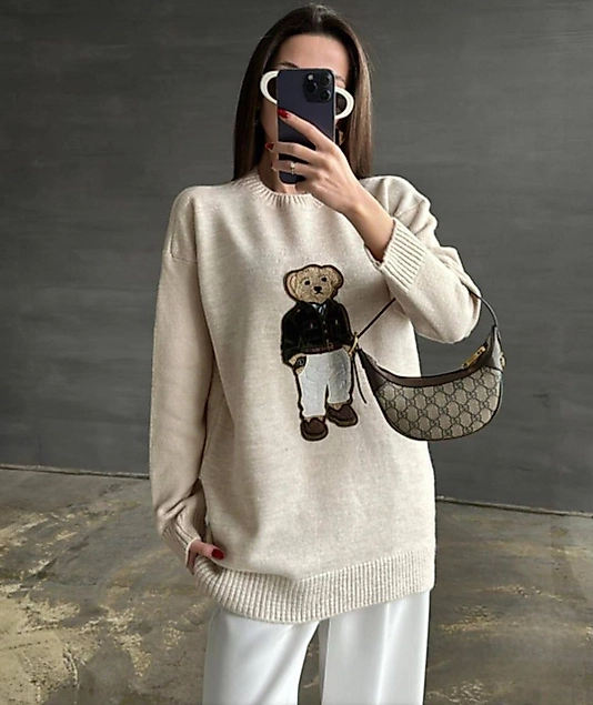 Teddy Ayıcıklı Kazak Krem