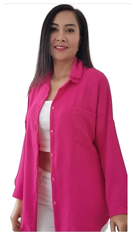 Oversize Standart Beden Keten Gömlek Fuşya