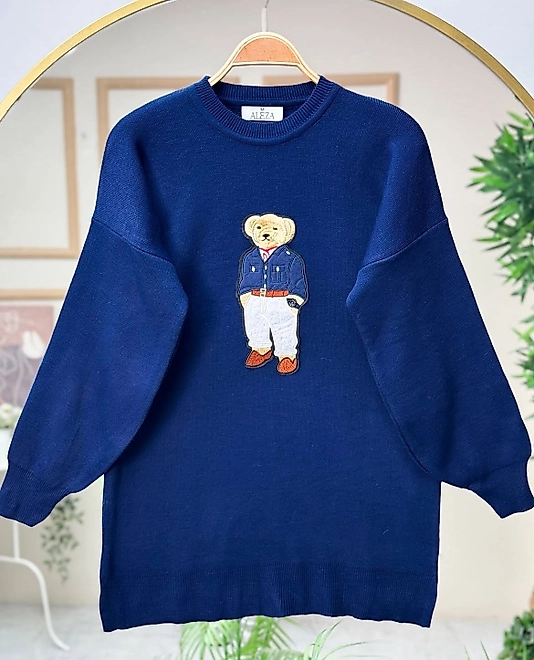 Oversize ,Yumuşak Standart Beden Teddy ,Ayıcıklı Lacivert Kazak (yeni))
