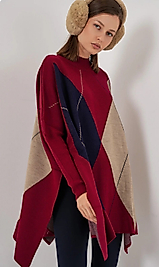 Oversize,Baklava Desen,Standart Beden Panço Kazak Bordo