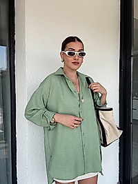 Oversize Geniş Kalıp Uzun Gömlek Yeşil