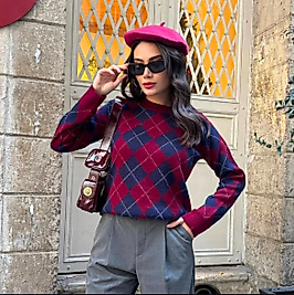 Kazak Triko Baklava Desen Bordo (Dar kalıp 36-40 beden Arası)